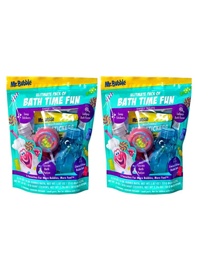 Mr. Bubble Ultimate Pack of Bath Time Fun 4 Favorites, Bath Potion, Bath Bomb, Soap Stickers, Bubble Bath (Pack of 2)