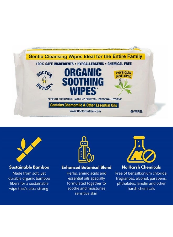 Soothing Wipes – All-Purpose Wet Wipes for Sensitive Skin, Face Wipes, and Baby Wipes with Chamomile and Essential Oils* (1 Pack – 60 Count)