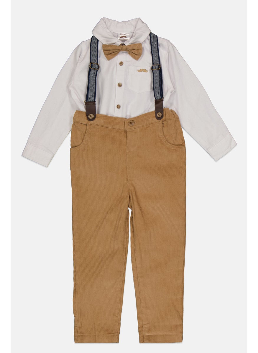 Toddlers Boy 3 Pieces Brand Logo Top And Trouser With Brace And Bow Tie Set, White
