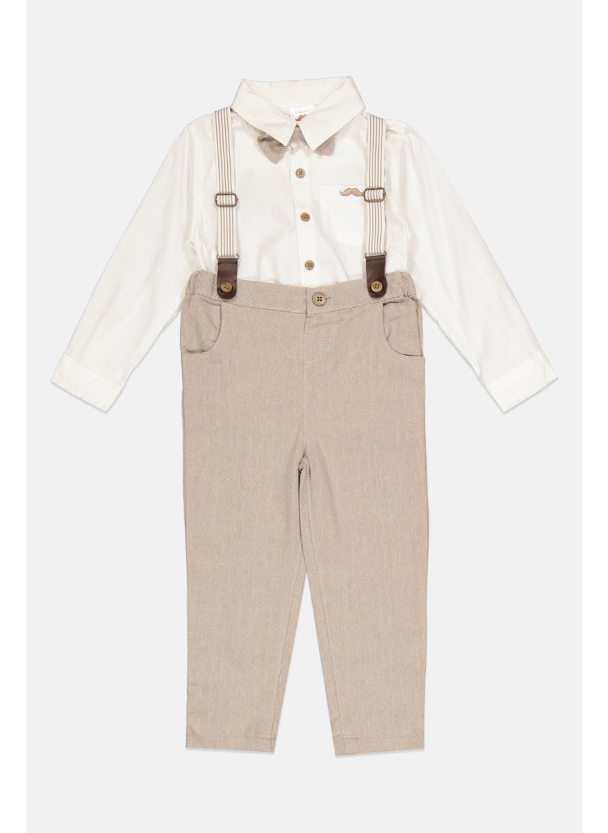 Toddlers Boy 4 Pieces Solid Pants, Shirt, Bow Tie And Detachable Suspender Belts, White