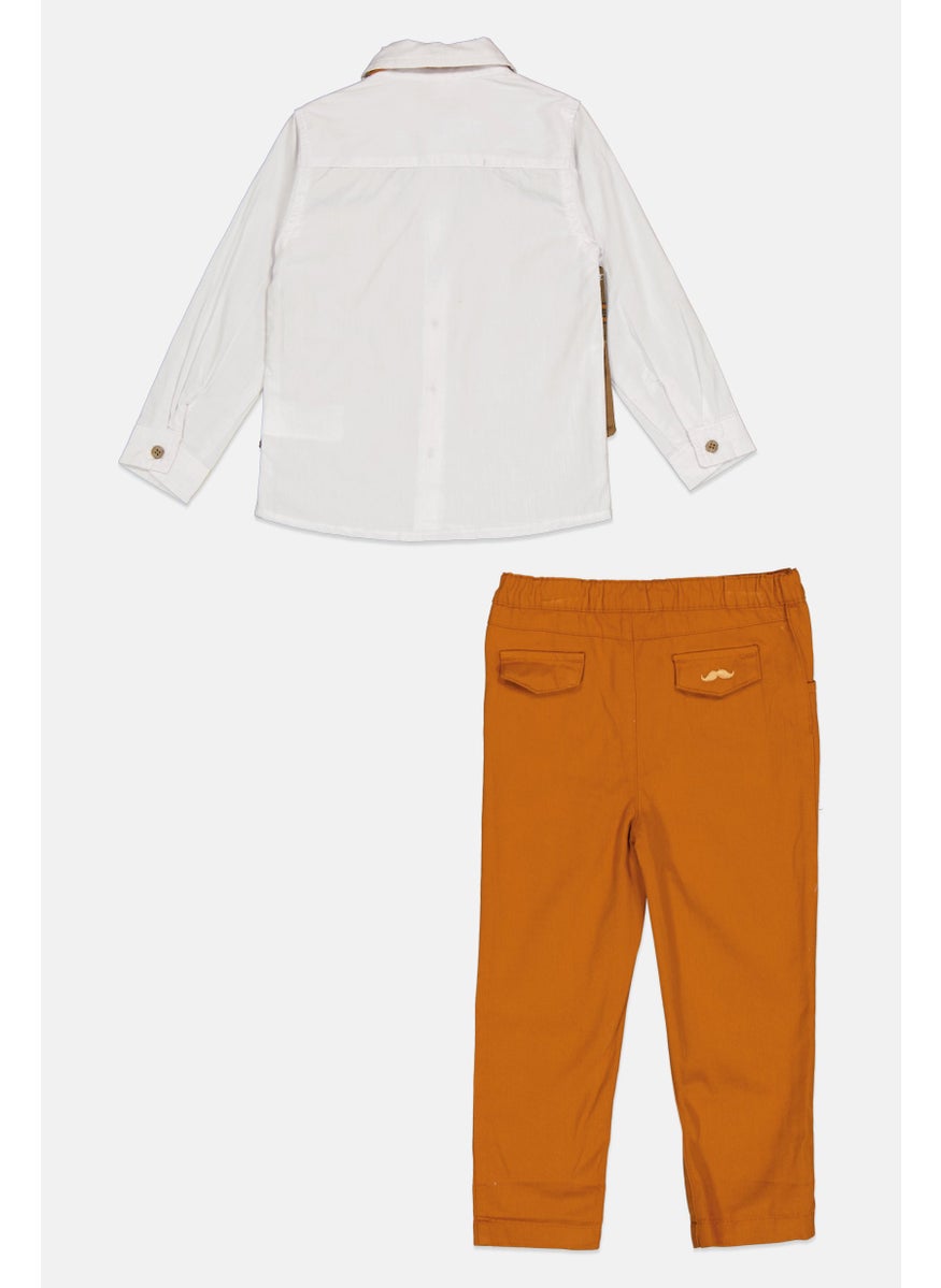Toddlers Boy 3 Piece Shirt And Pant With Bow Tie, Brown