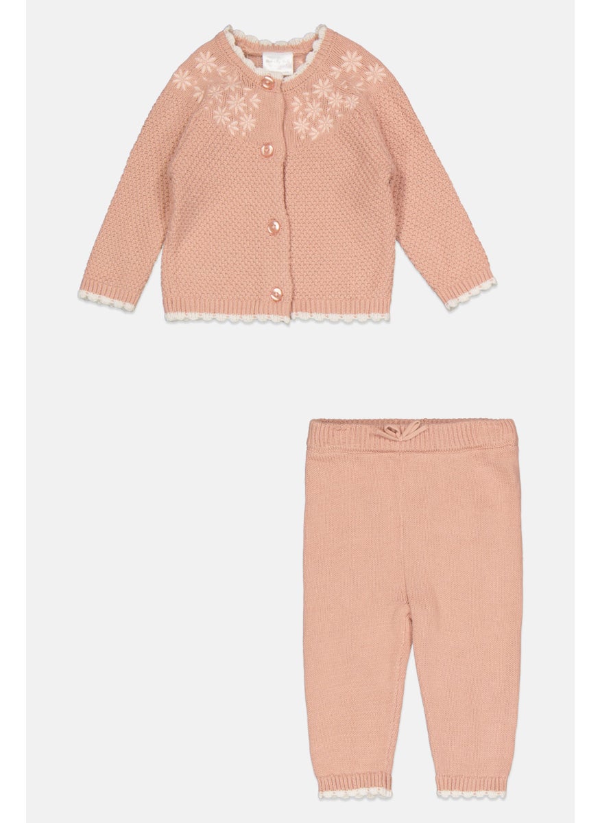 Toddlers Girl 2 Pcs Embroidered Cardigan And Sweatpant Set, Pink