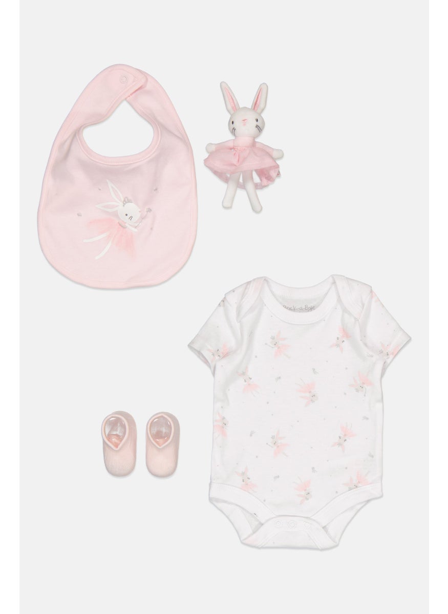 Toddlers Girl 4 Piece Bodysuit With Accessories And Toy Gift Set, White