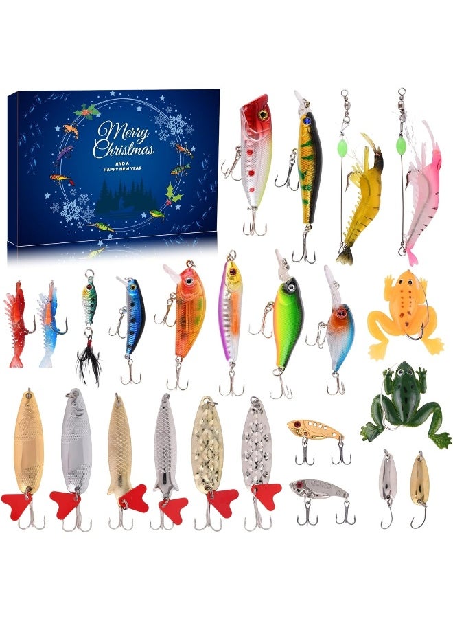 VTYEPOU Advent Calendar Fishing Christmas Countdown - 24 Days Fishing Lures Set for Fisher Adult Men Teen Boys - 2023 Xmas Surprise Gift