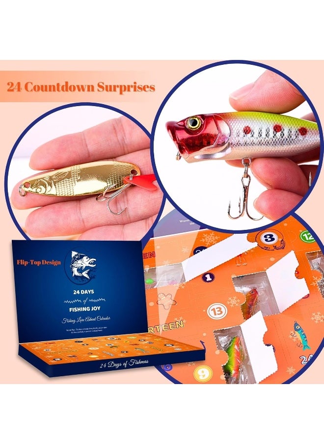 VTYEPOU Advent Calendar Fishing Christmas Countdown - 24 Days Fishing Lures Set for Fisher Adult Men Teen Boys - 2023 Xmas Surprise Gift