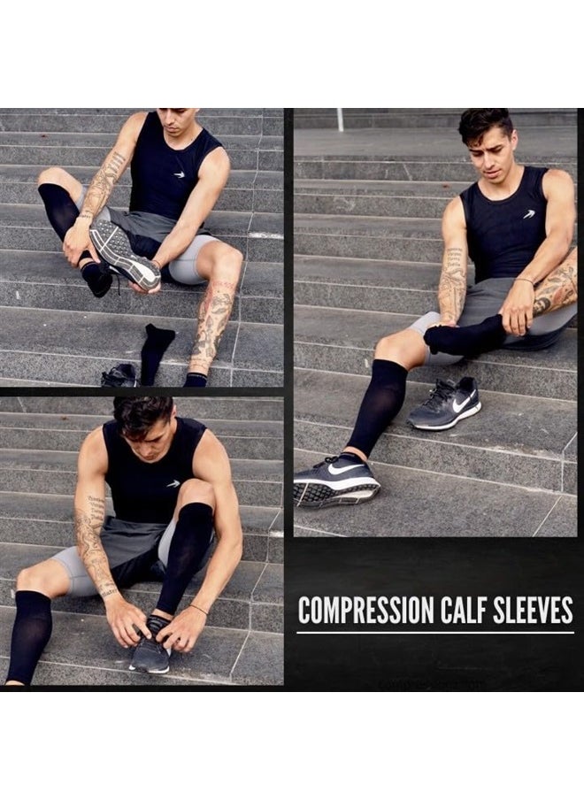 Calf Compression Sleeves (20-30mmhg) - Compression Socks for Shin Splints, Running, Nurses, Leg Pain & Pregnancy for Men, Women - Support Recovery & Improve Blood Circulation (Black, S)