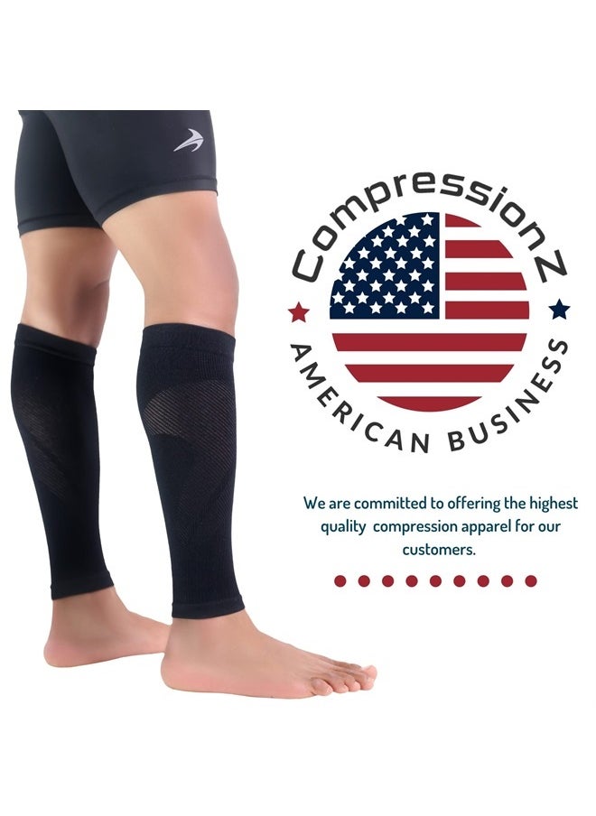 Calf Compression Sleeves (20-30mmhg) - Compression Socks for Shin Splints, Running, Nurses, Leg Pain & Pregnancy for Men, Women - Support Recovery & Improve Blood Circulation (Black, S)
