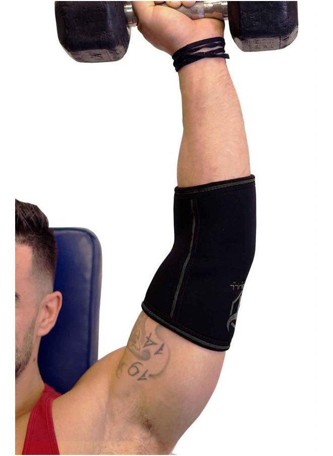 Elbow Sleeves 5mm (1 Pair) - High Performance Elbow Sleeve Support for Weightlifting, Weight Training & Powerlifting - Best Compression Straps - for Men and Women (Medium, Black/Black)