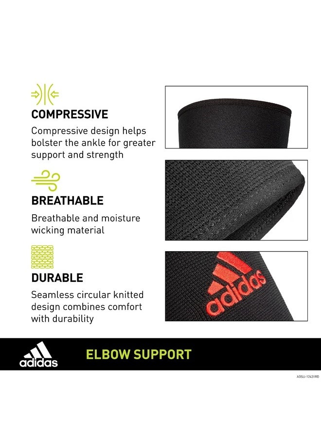 Elbow Support Sleeve - Seamless and Smooth Elbow Support for Training, Competitions, and General Fitness - Ergonomic Design, Nylon Trim - Durable & Breathable - Black (Red Logo), Medium