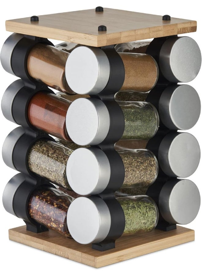 Cole & Mason Blyth Classic Wooden 16 Jar Carousel Bamboo - Spice Rack with Spice Jars Included - Rotating & Spinning Spice Carousel - Four-Tier Organizer - Hand Wash