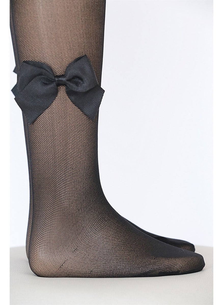 Tulle Fishnet Bow Kids Tights