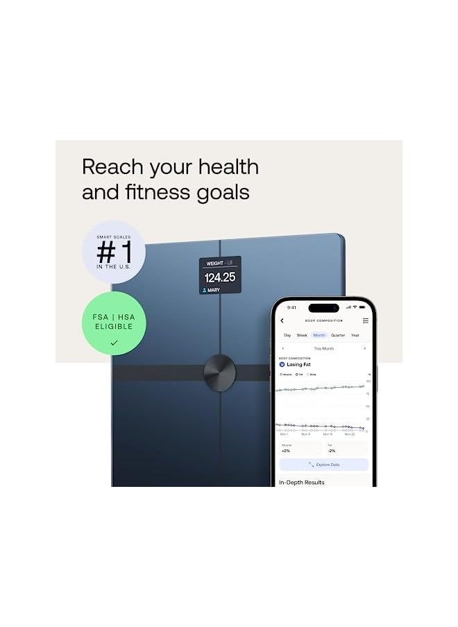 WITHINGS Body Smart Wi-Fi Digital Personal Scales/Body Fat Scales for Extended Body Composition Including Muscle Mass, Water Content, Bone Density
