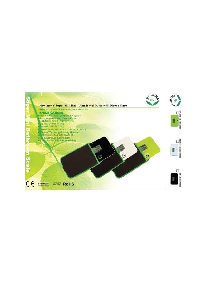 NEWLINE NY Step On Super Mini Smallest Travel Bathroom Scale With Trip Protection Sleeve Sbb0638Sm Gn Sms S001 Bg Green