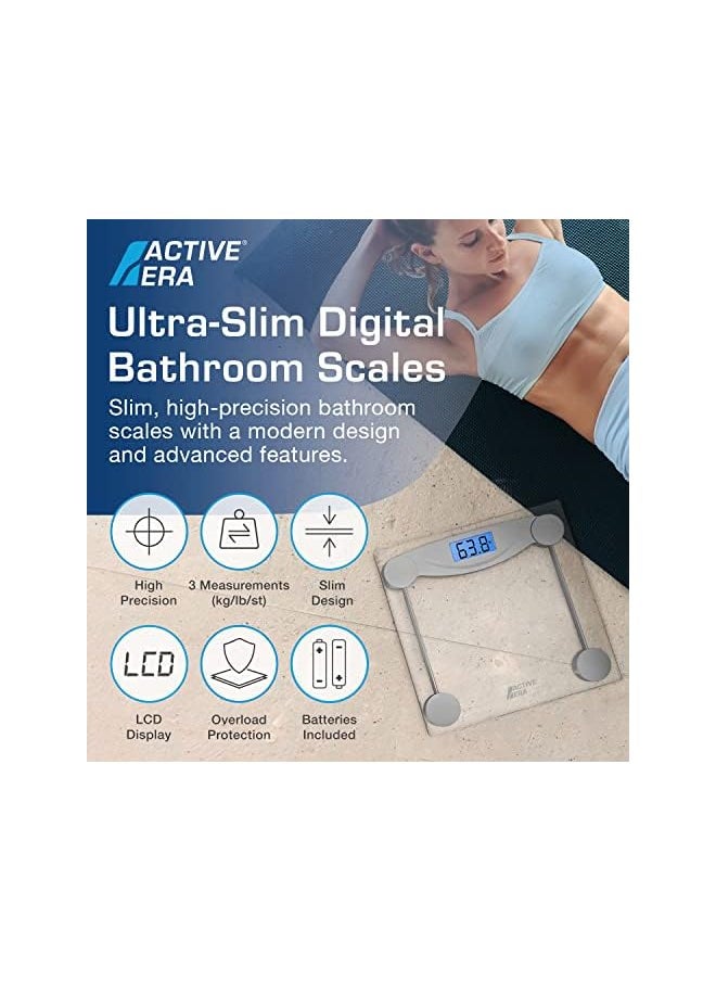 Active Era Weight Scale - Ultra Slim Digital Bathroom Scales for Body Weight with High Precision Sensors and Tempered Glass (Stone/kgs/lbs)