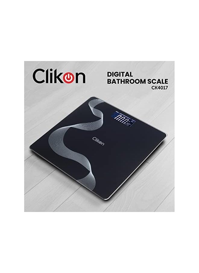 Clikon - Tempered Glass Digital Bathroom Scale, Automatic On/Off Zero Operation, Overload & Low Battery Indicator - CK4017