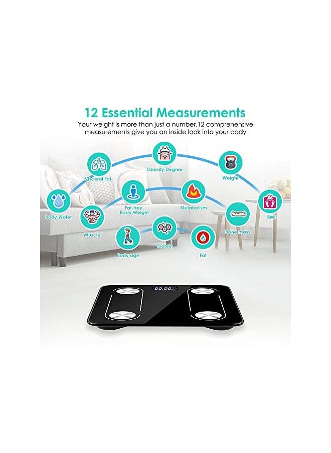 Weight Scale With Bluetooth, Wireless Scale for Body Weight, Body Composition Analyzer with Smartphone App for 14 Key Body Indicators(BMI/Weight/Body Fat/Resting Heart Rate)