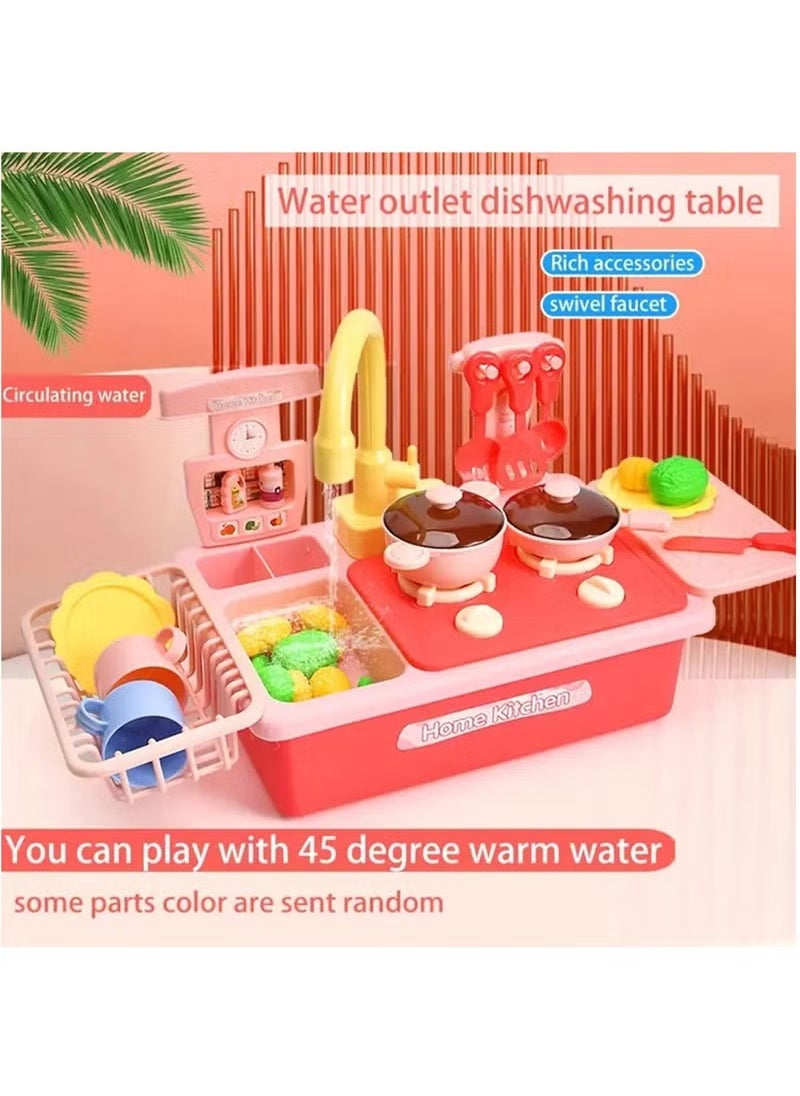 Pretend Play Kitchen Sink Toys with Play Cooking Stove, Pot and Pan with Spray Realistic Light and Sound, Dish Rack & Play Cutting Food, Utensils Tableware Accessories for Kids Toddlers (Blue)