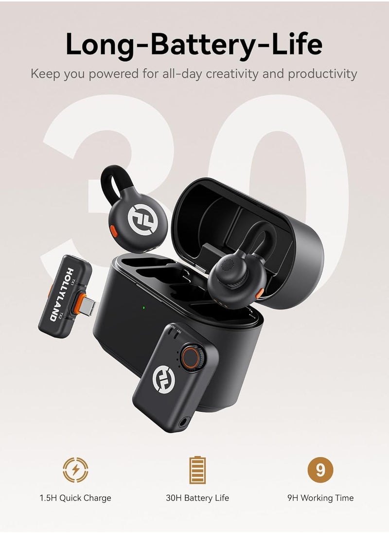 Hollyland Lark M2S Combo Wireless Lavalier Microphone (Includes Camera Receiver, USB-C Receiver & Lightning Cable) – Compatible with iPhone, Android, Camera & PC – Titanium Clip, Noise Cancelling, 30H Battery Life – Perfect for Vlogging, Interviews & Content Creation