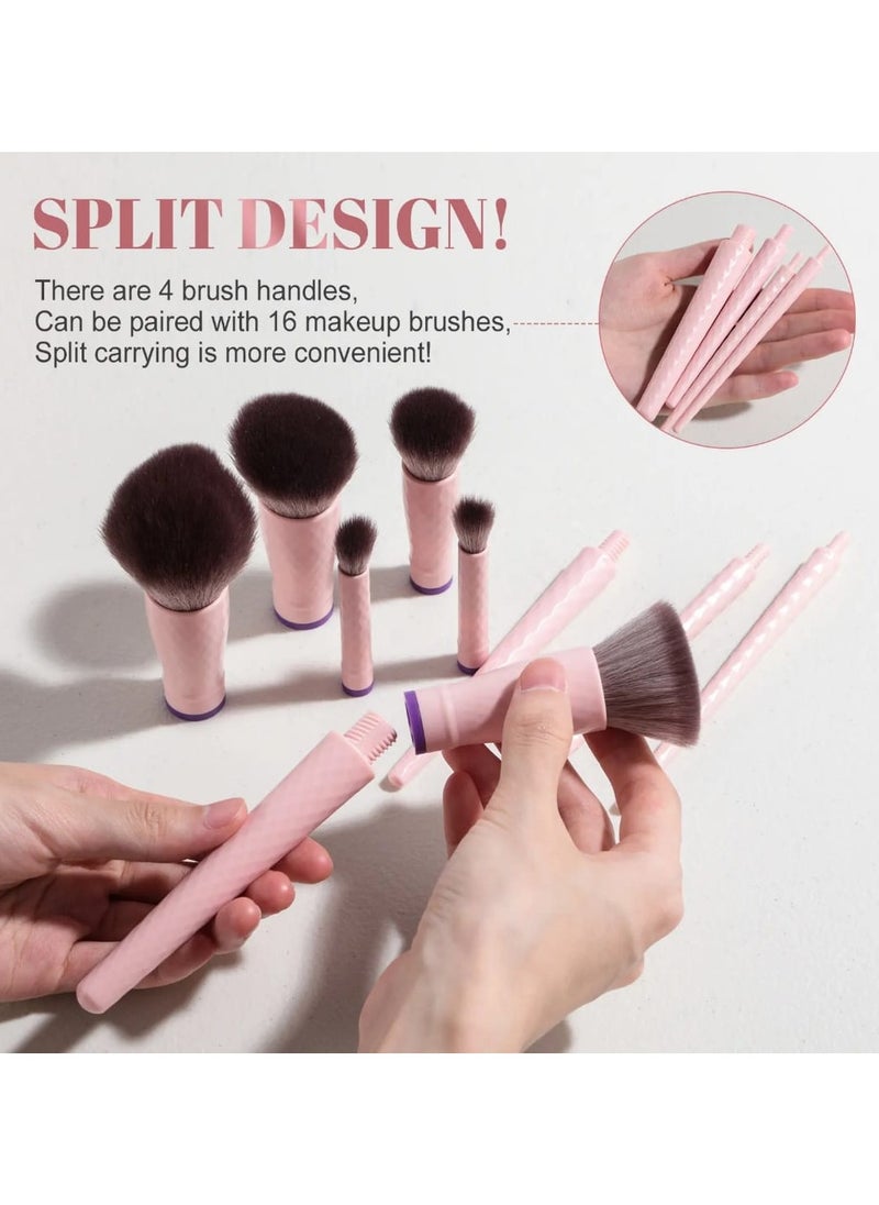 Detachable Makeup Brushes Kits 16PCS Vegan Synthetic Fiber Portable Makeup Cosmetic Brushes with Case