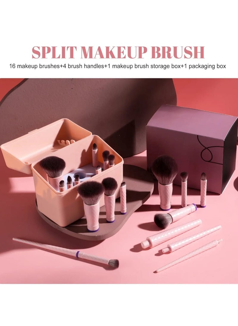 Detachable Makeup Brushes Kits 16PCS Vegan Synthetic Fiber Portable Makeup Cosmetic Brushes with Case