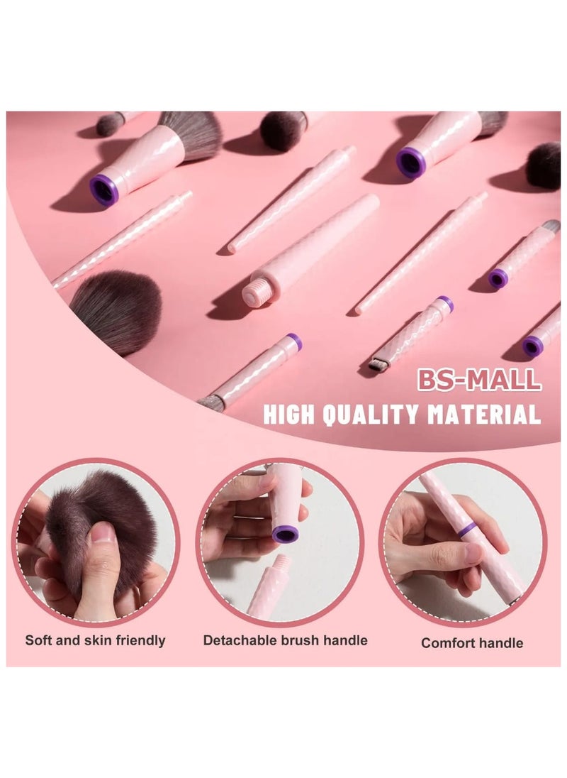 Detachable Makeup Brushes Kits 16PCS Vegan Synthetic Fiber Portable Makeup Cosmetic Brushes with Case
