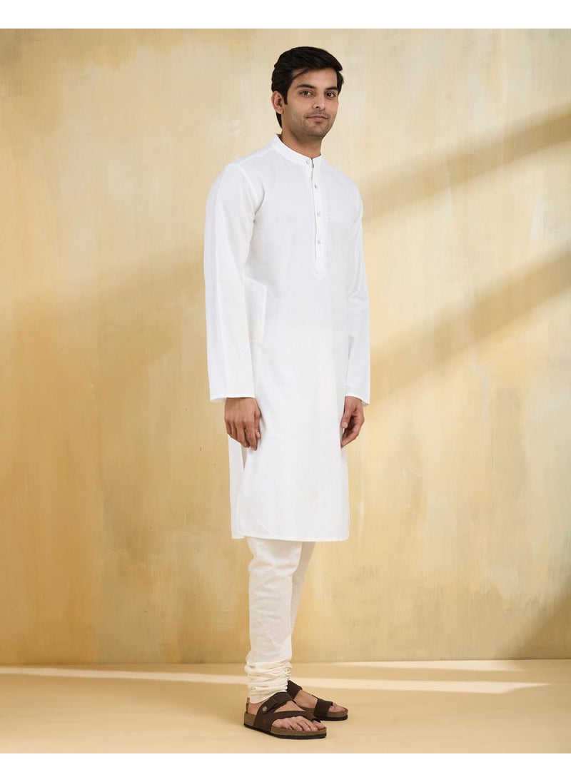 White Cotton Slim Fit Long Kurta