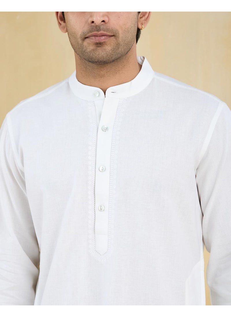 White Cotton Slim Fit Long Kurta
