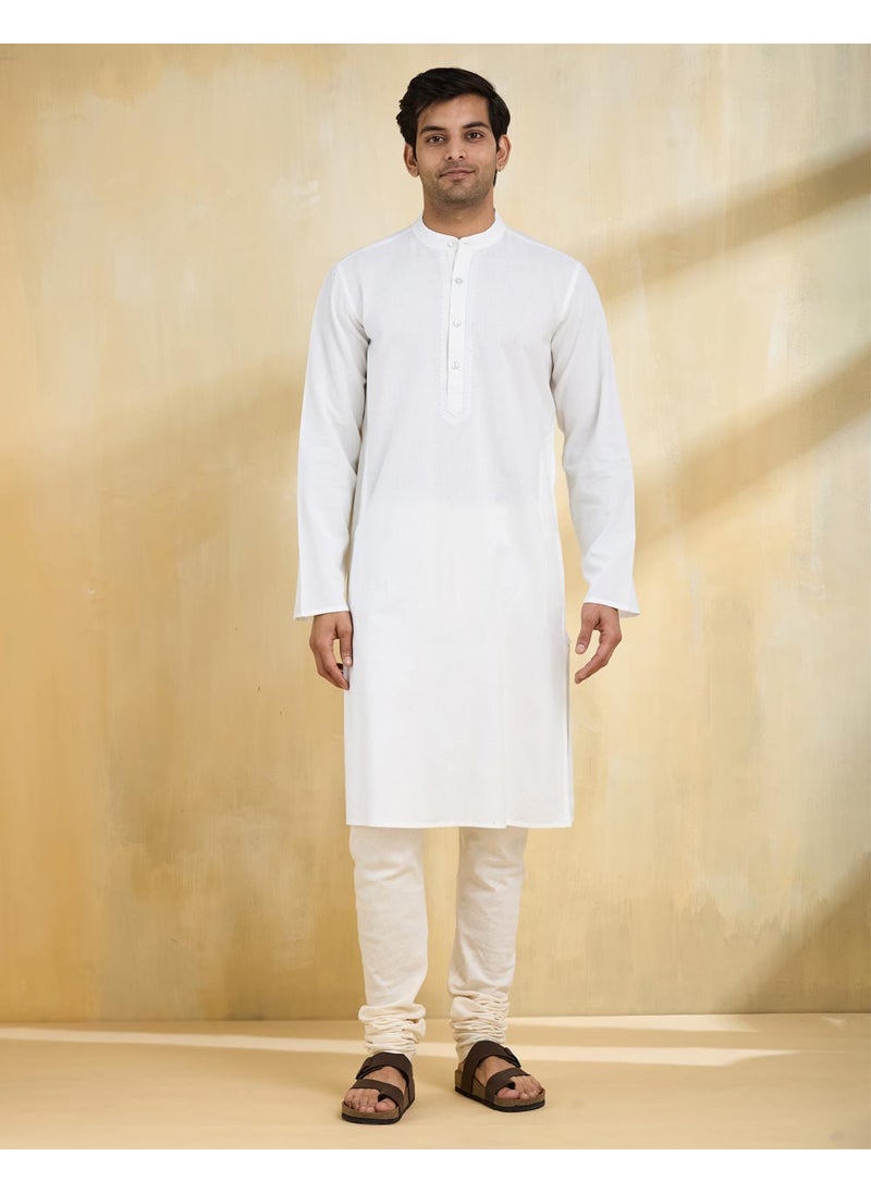White Cotton Slim Fit Long Kurta