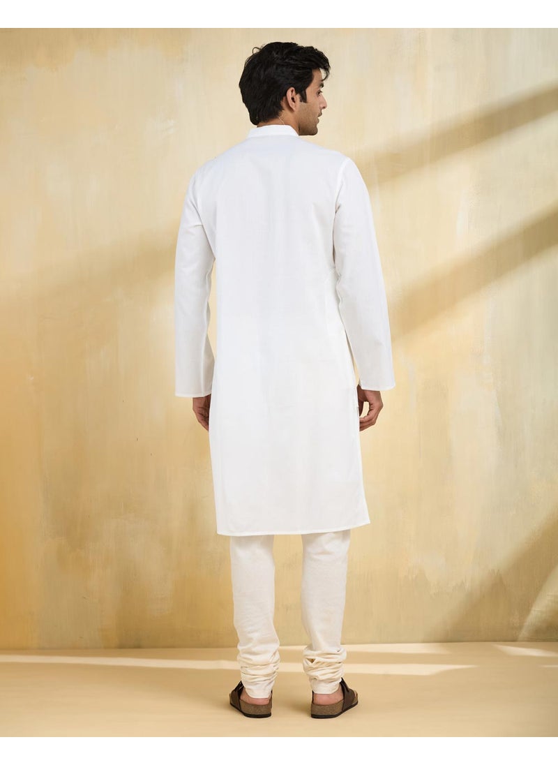 White Cotton Slim Fit Long Kurta