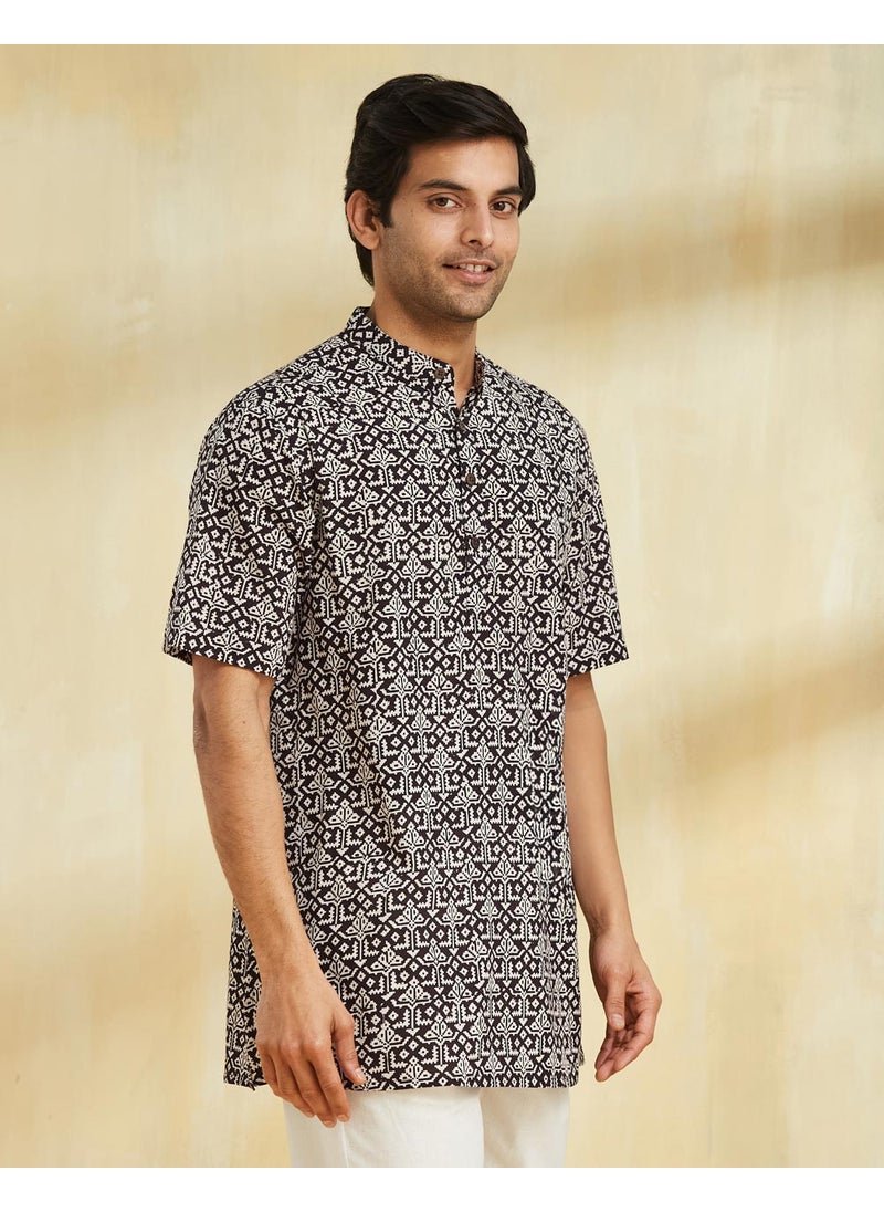 Black Cotton Bagh Printed Short Kurta
