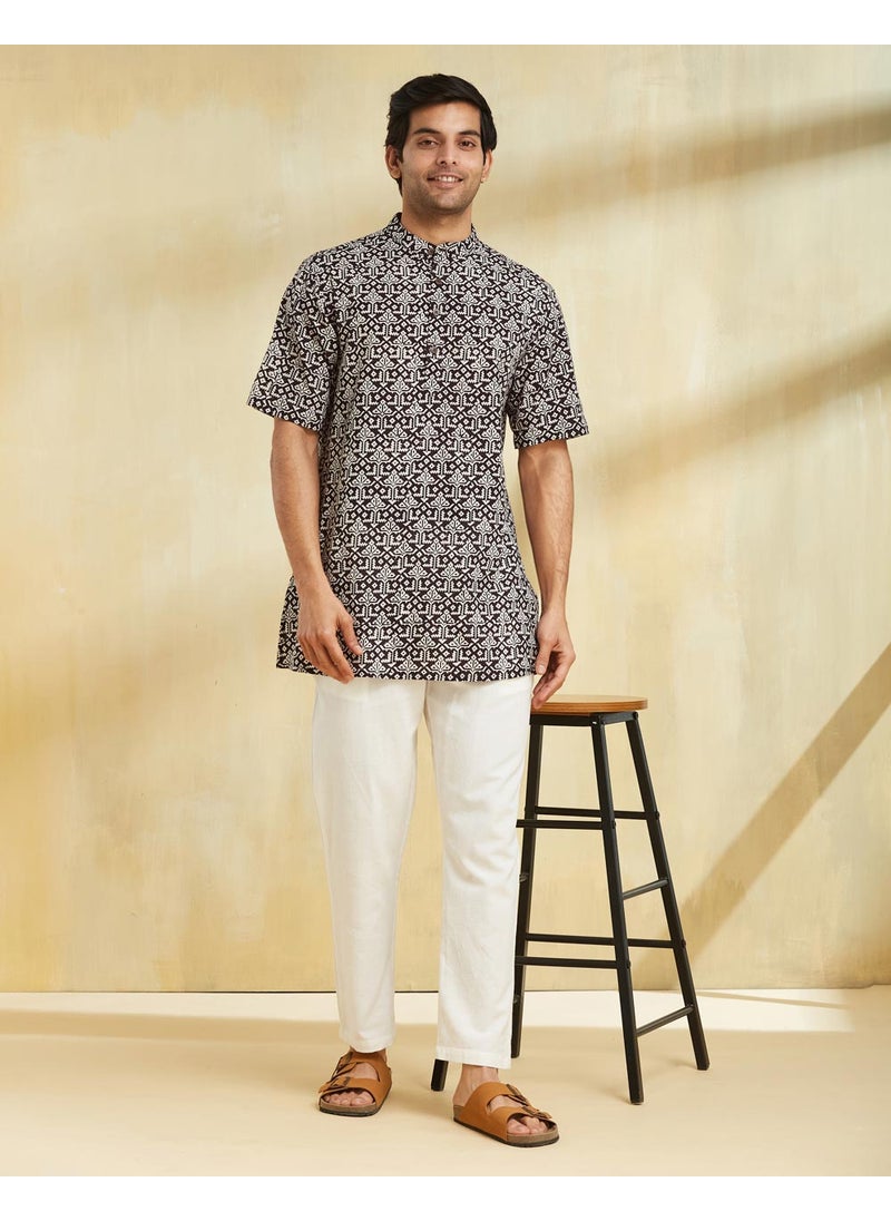 Black Cotton Bagh Printed Short Kurta