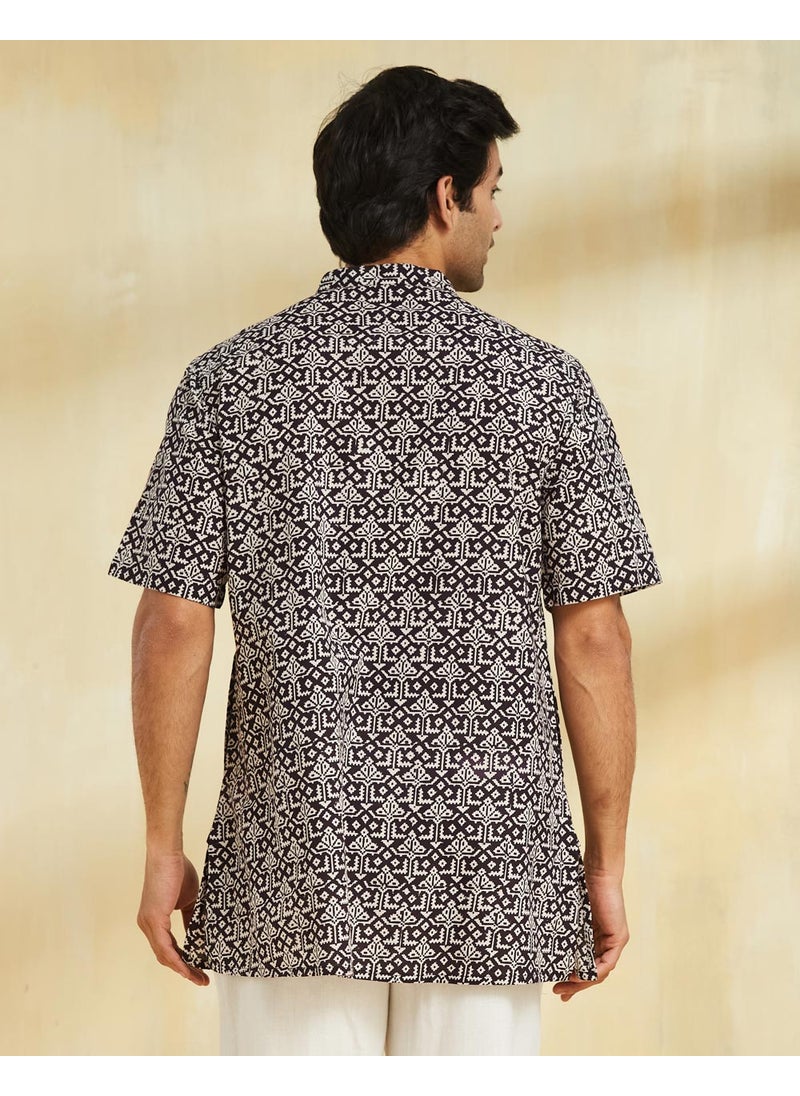 Black Cotton Bagh Printed Short Kurta