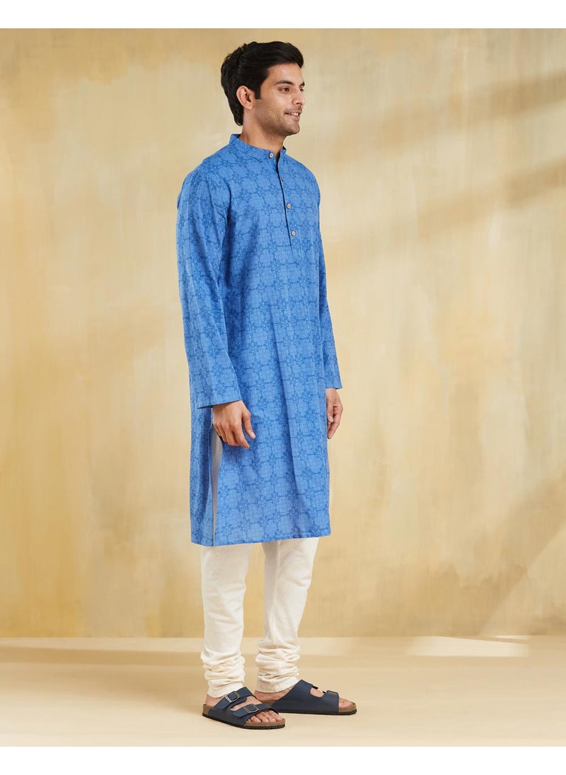 Blue Cotton Hand Block Printed Long Kurta