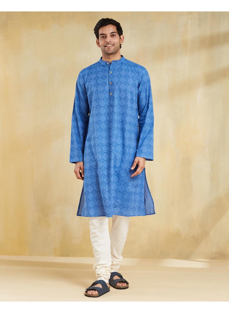 Blue Cotton Hand Block Printed Long Kurta