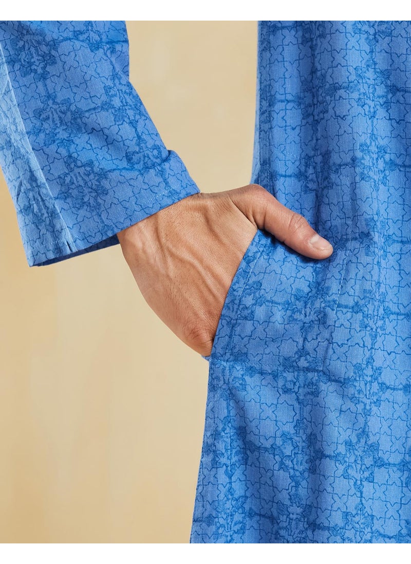 Blue Cotton Hand Block Printed Long Kurta