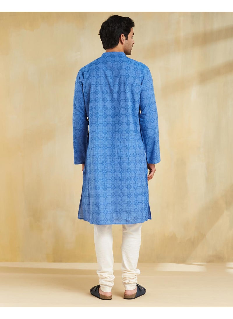 Blue Cotton Hand Block Printed Long Kurta