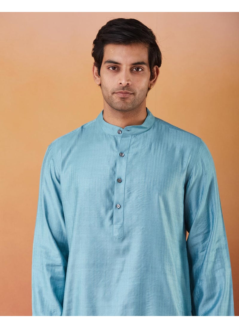 Blue Viscose Blend Striped Slim Fit Long Kurta