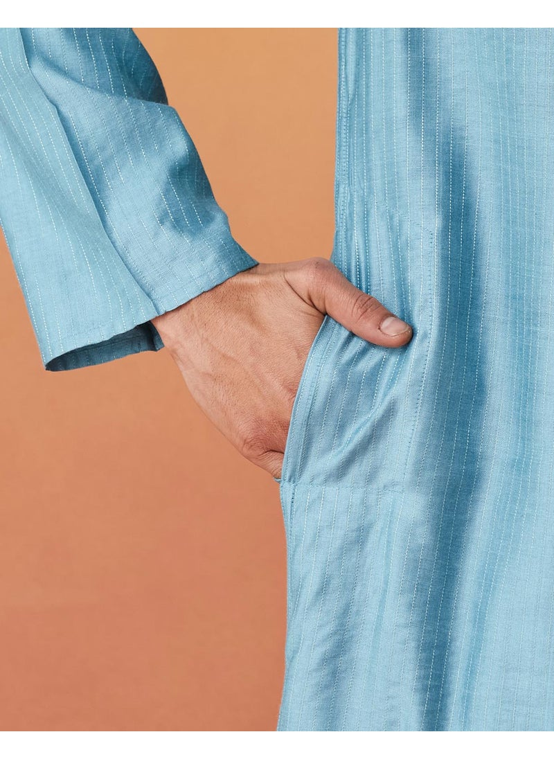 Blue Viscose Blend Striped Slim Fit Long Kurta