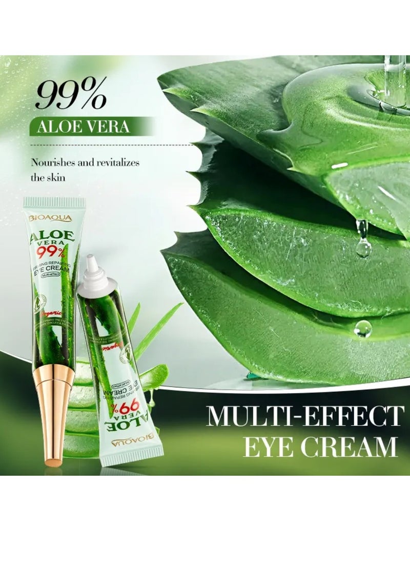 2 Pcs Aloe Vera 99% Firming Repairing Eye Cream Moisturizing Hydrating Nourishing Organic Aloe Vera Eye Cream for Dark Circles Eye Puffiness Wrinkles Anti Aging Under Eye Cream 2x20G