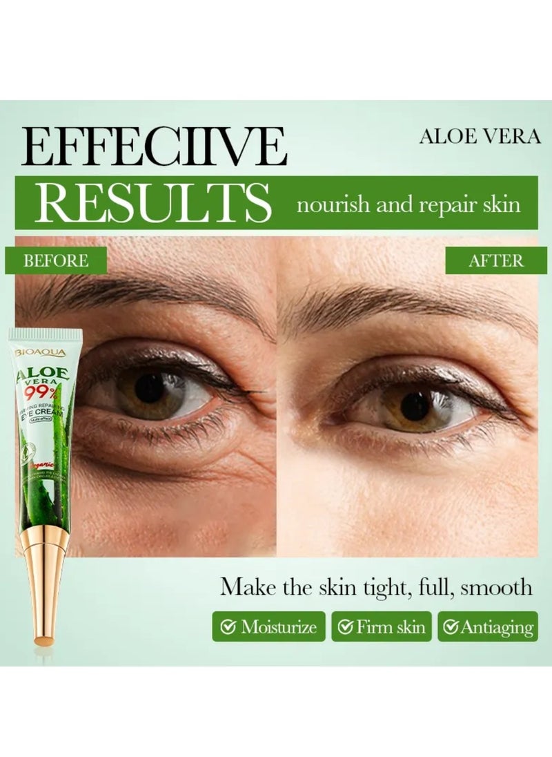 2 Pcs Aloe Vera 99% Firming Repairing Eye Cream Moisturizing Hydrating Nourishing Organic Aloe Vera Eye Cream for Dark Circles Eye Puffiness Wrinkles Anti Aging Under Eye Cream 2x20G