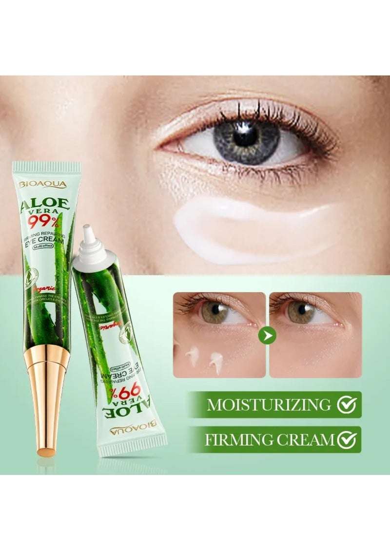 2 Pcs Aloe Vera 99% Firming Repairing Eye Cream Moisturizing Hydrating Nourishing Organic Aloe Vera Eye Cream for Dark Circles Eye Puffiness Wrinkles Anti Aging Under Eye Cream 2x20G