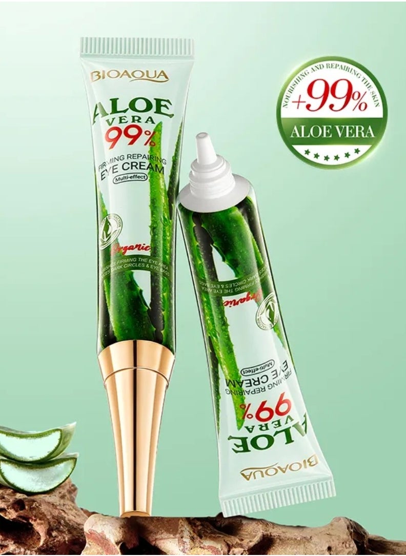 2 Pcs Aloe Vera 99% Firming Repairing Eye Cream Moisturizing Hydrating Nourishing Organic Aloe Vera Eye Cream for Dark Circles Eye Puffiness Wrinkles Anti Aging Under Eye Cream 2x20G