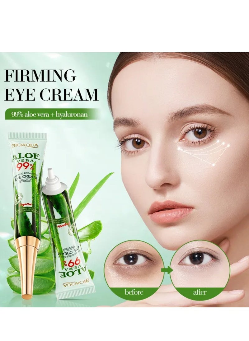 2 Pcs Aloe Vera 99% Firming Repairing Eye Cream Moisturizing Hydrating Nourishing Organic Aloe Vera Eye Cream for Dark Circles Eye Puffiness Wrinkles Anti Aging Under Eye Cream 2x20G