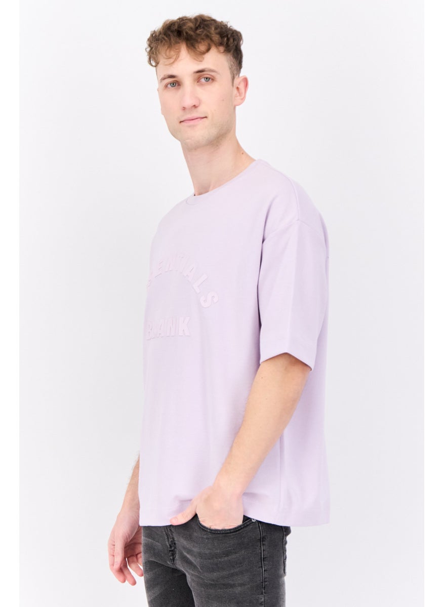 Men Crew Neck Short Sleeves Brand Logo T-Shirt, Lilac