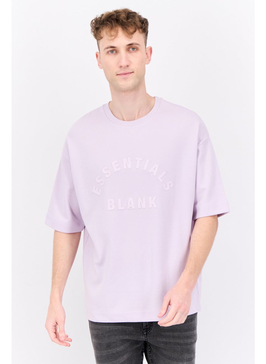 Men Crew Neck Short Sleeves Brand Logo T-Shirt, Lilac