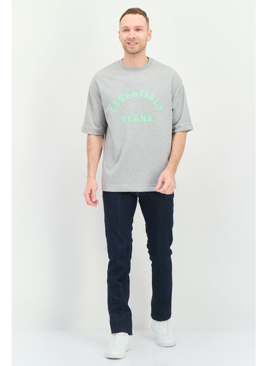 Men Crew Neck Short Sleeve Brand Logo T-Shirt, Grey