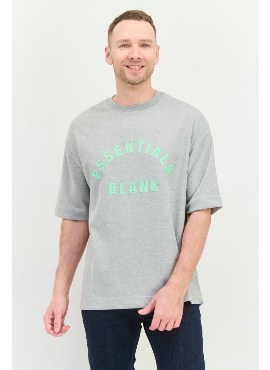 Men Crew Neck Short Sleeve Brand Logo T-Shirt, Grey