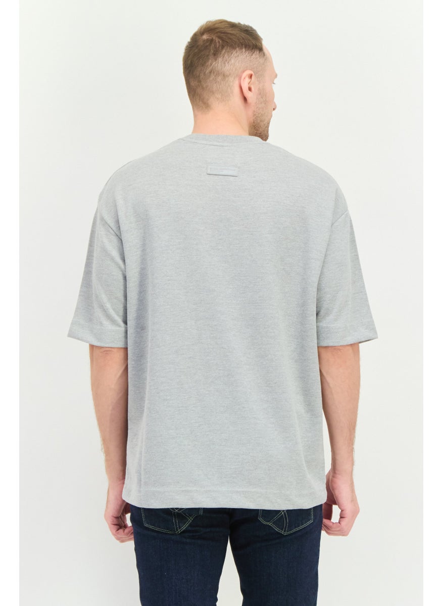 Men Crew Neck Short Sleeve Brand Logo T-Shirt, Grey