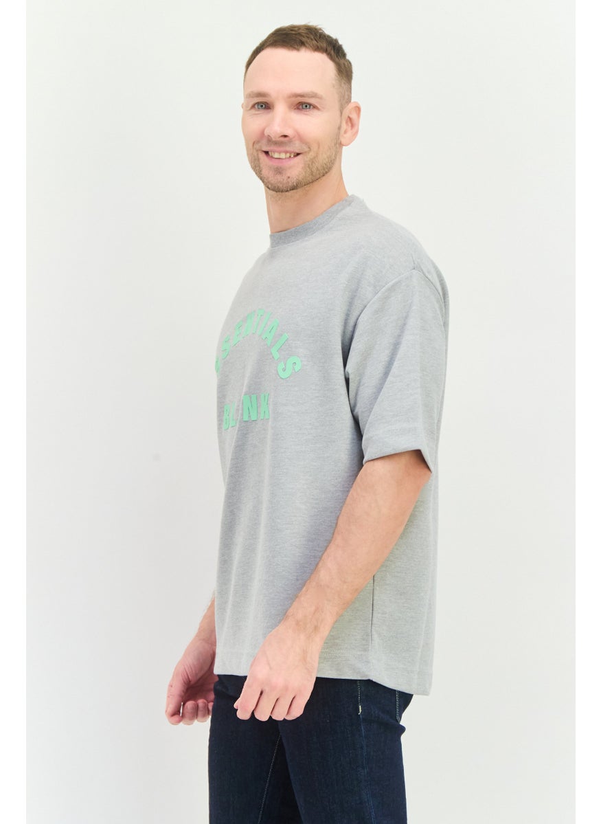 Men Crew Neck Short Sleeve Brand Logo T-Shirt, Grey