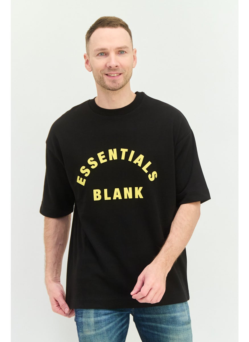 Men Crew Neck Short Sleeve Brand Logo T-Shirt, Black